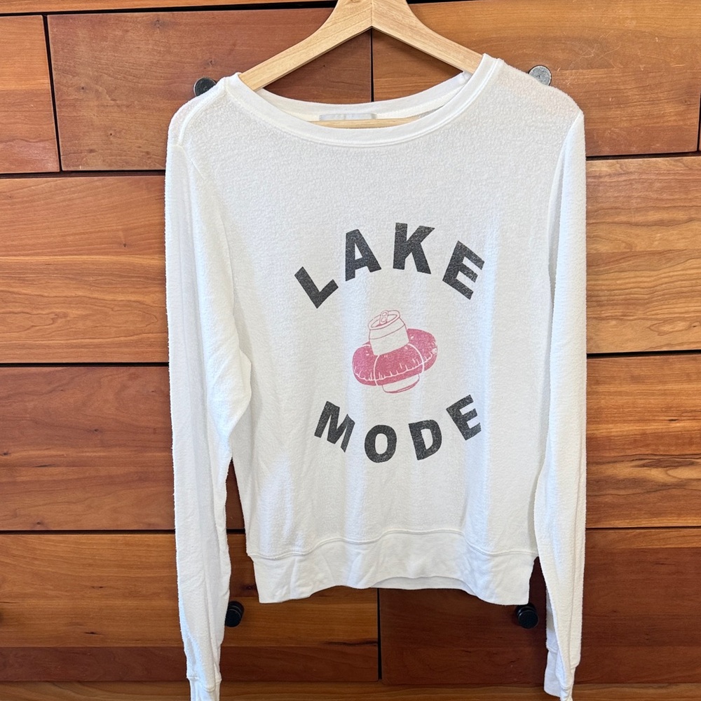 Wildfox White Baggy Beach Jumper 'Lake Mode' Graphic Sweatshirt in S